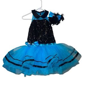 Weissman 11414 Blk & Blue Layered skirt Girls Dance Ballet Tutu Size XXLC W/ Bow